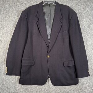 Oscar De La Renta Wool Cashmere Gold Button Blazer Mens 46R Navy Blue Office‎